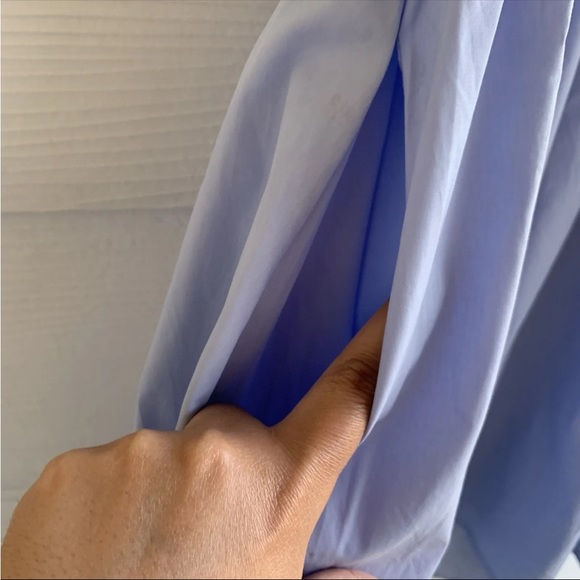 AUREUM heaven hi low hem dress in blue size medium lined pockets mock neck - Picture 9 of 13